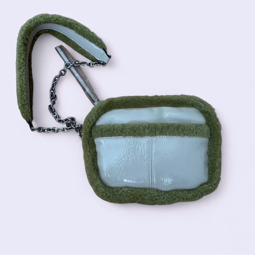 NWT Topshop Cream Faux Patten Leather & Green Faux Fur crossbody bag